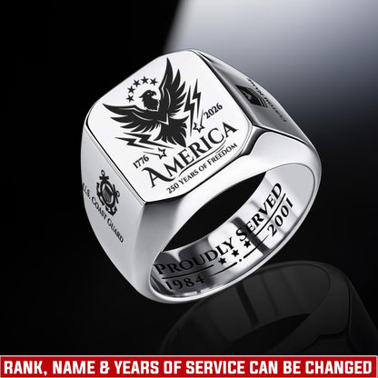 US Coast Guard – Engraved Men's Ring – 250 YEARS OF FREEDOM
