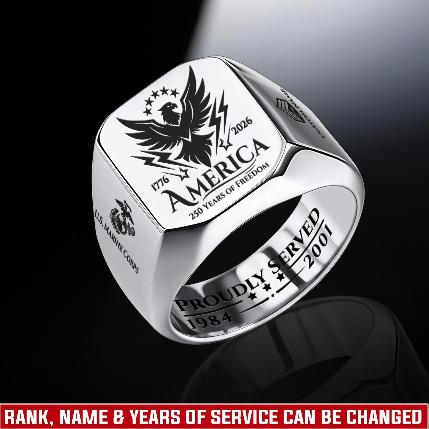 US Marine Corps – Engraved Men's Ring –  250 YEARS OF FREEDOM