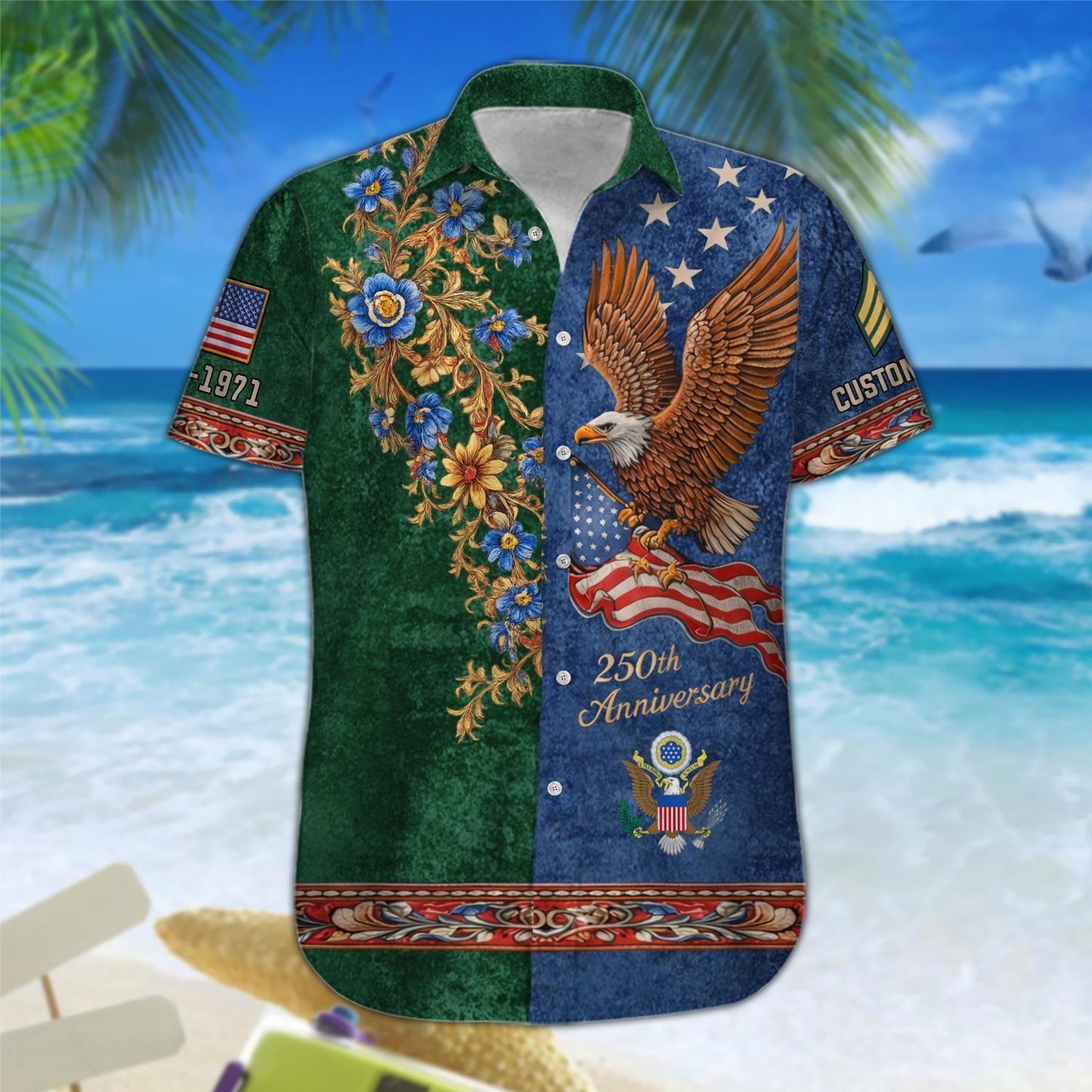 US Army – Hawaiian Shirt – Liberty Eagle & Floral Vintage Shirt