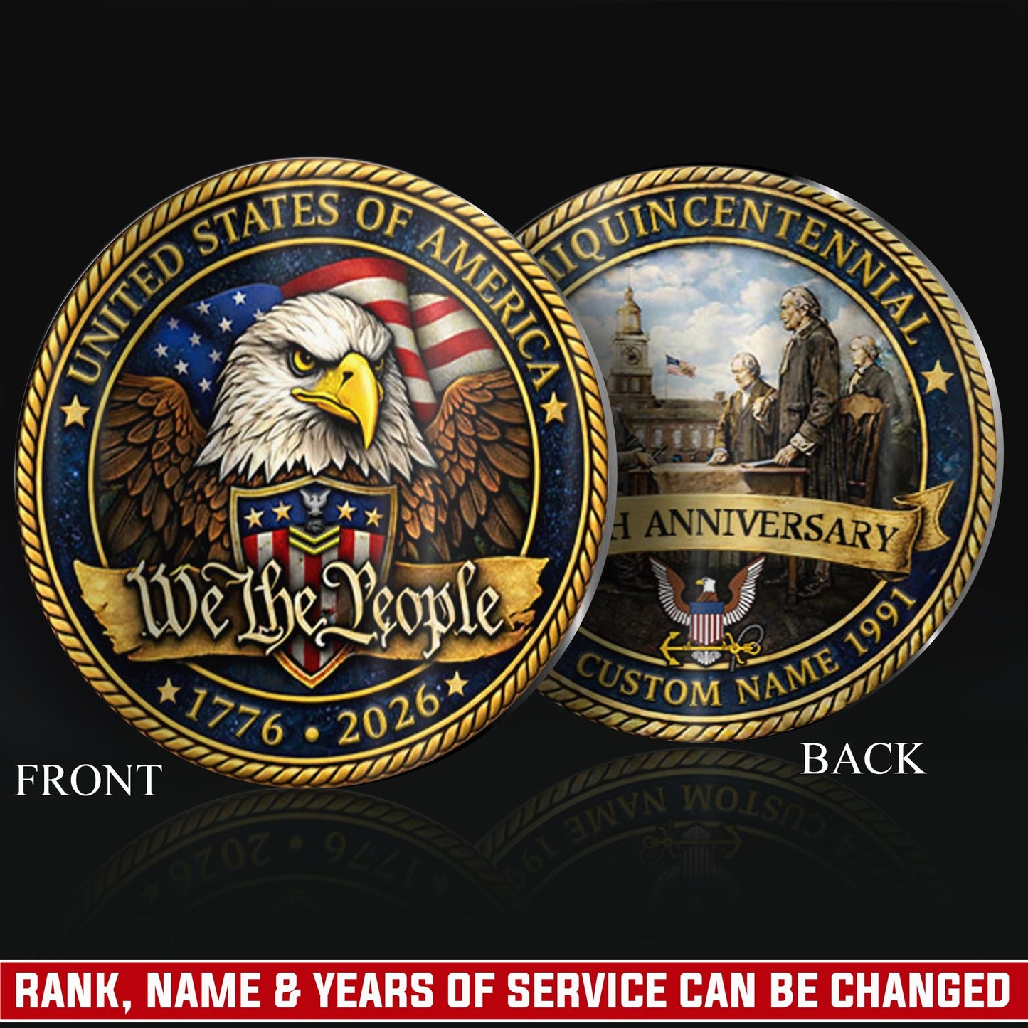 US Navy – Military Printed Challenge Coin – We The People 250