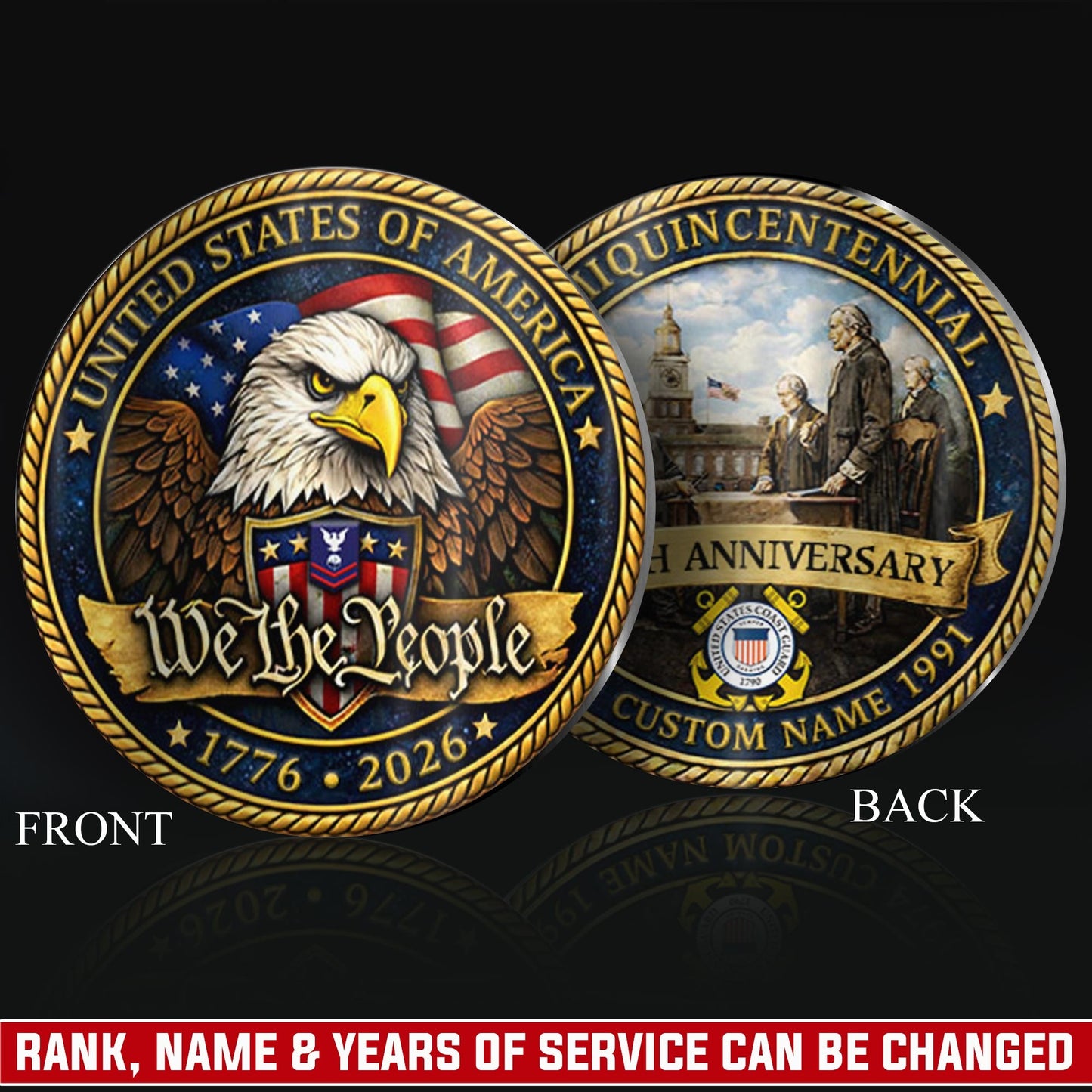 US Coast Guard – Military Printed Challenge Coin –  We The People 250