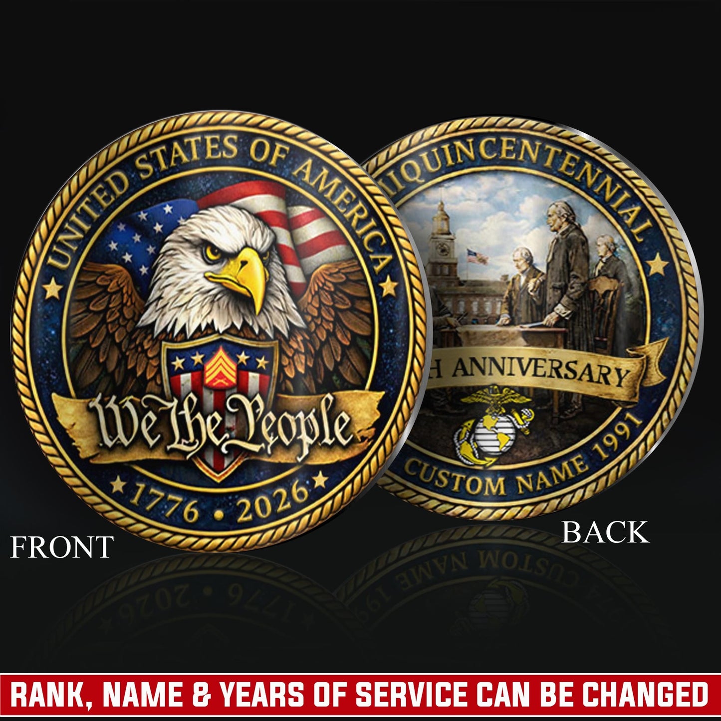 US Marine Corps – Military Printed Challenge Coin – We The People 250