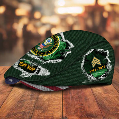 Custom U.S. Army Veteran Jeff Cap – Name, Rank & Service Years Personalized - Distressed denim pattern