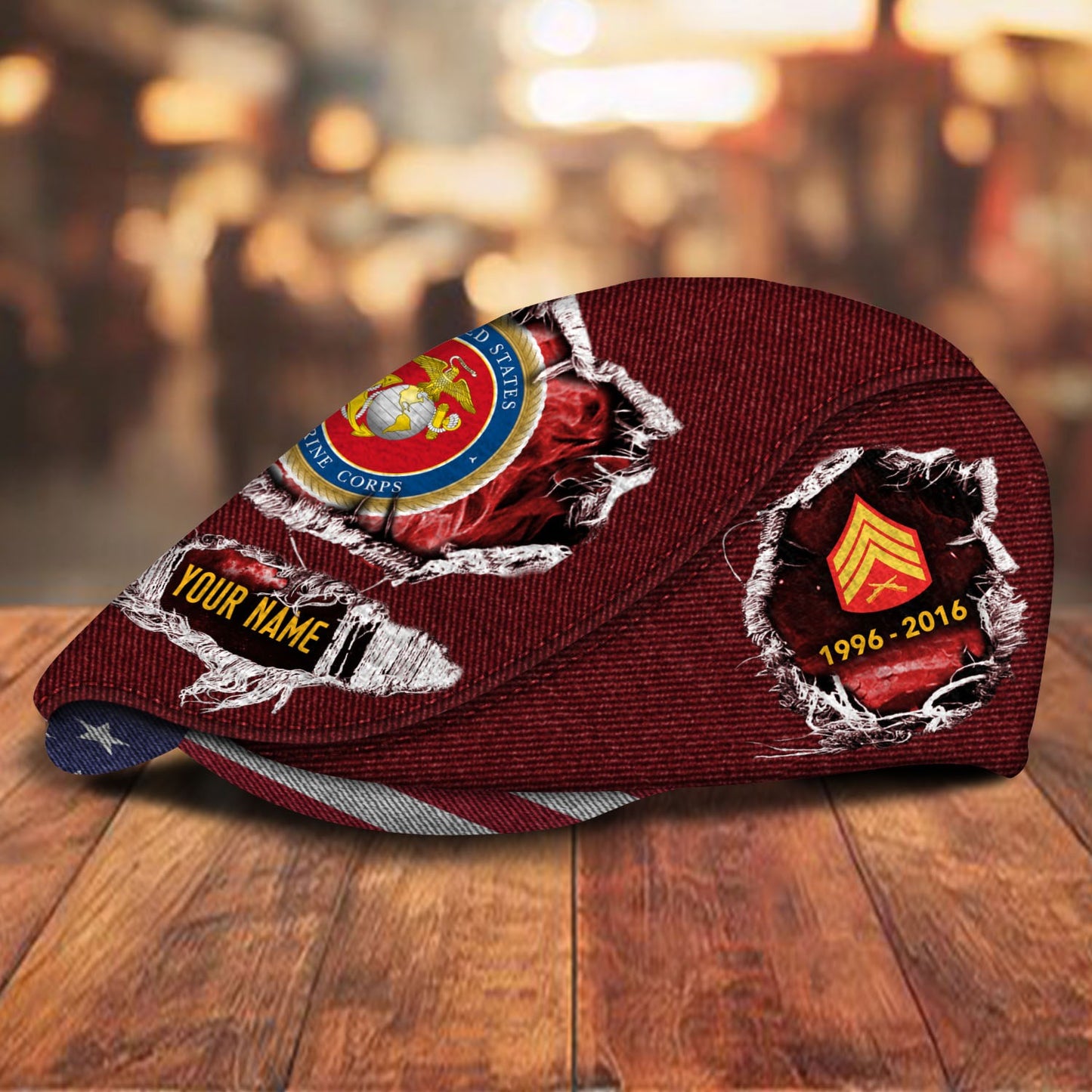 Custom U.S. Marine Corps Jeff Cap – Name, Rank & Service Years Personalized - Distressed denim pattern