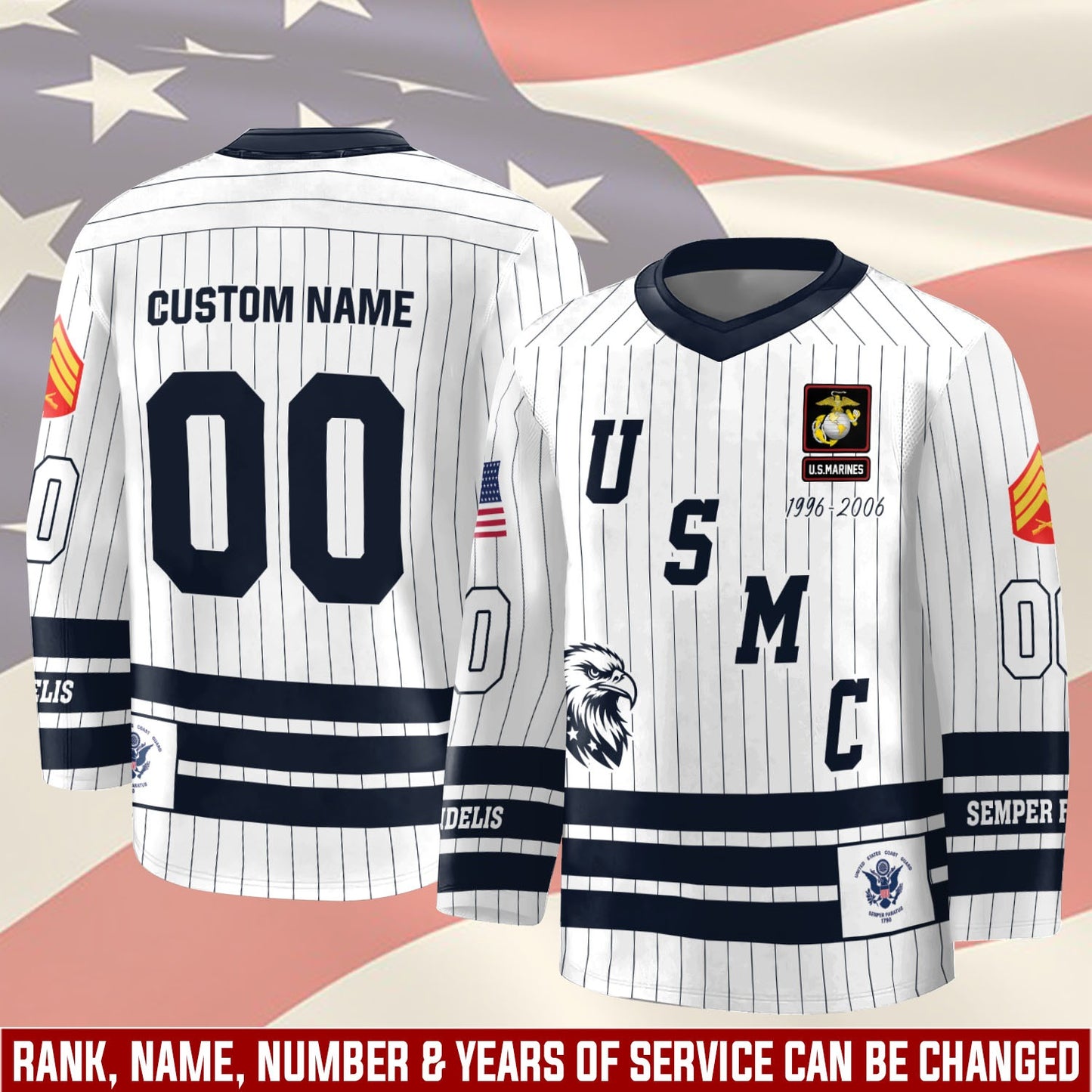 US Marine Corps – Hockey Jersey –  Veteran Pinstripe Jersey