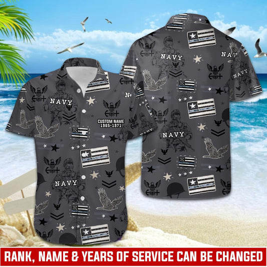 US Navy – Hawaiian Shirt –  Pride Black & Grey Patriotic Shirt