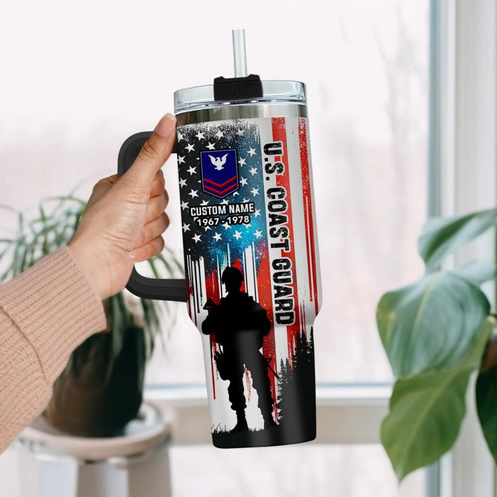 US Coast Guard - Tumbler 40oz - Soldier Silhouette with Flag Design