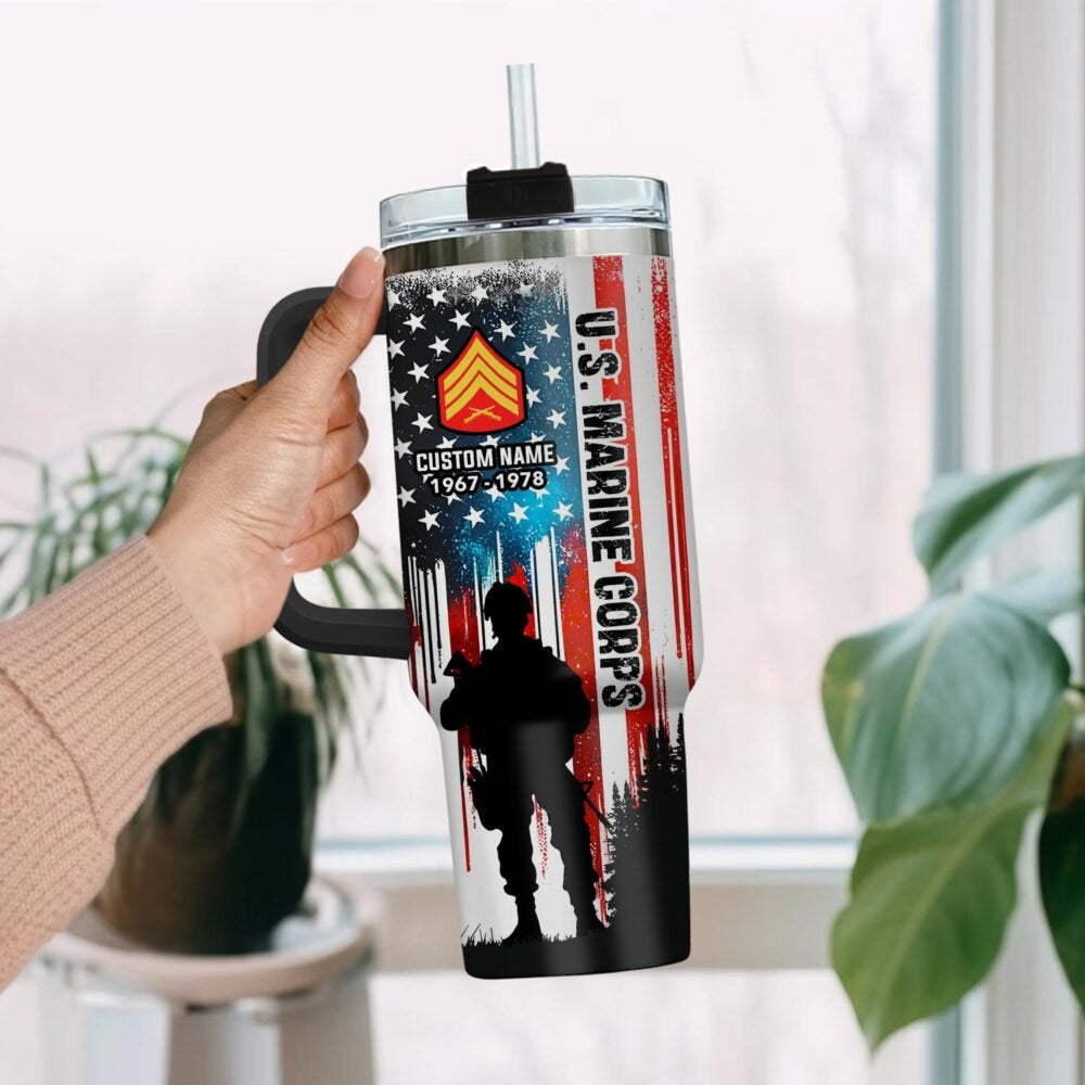 US Marine Corps - Tumbler 40oz - Soldier Silhouette with Flag Design
