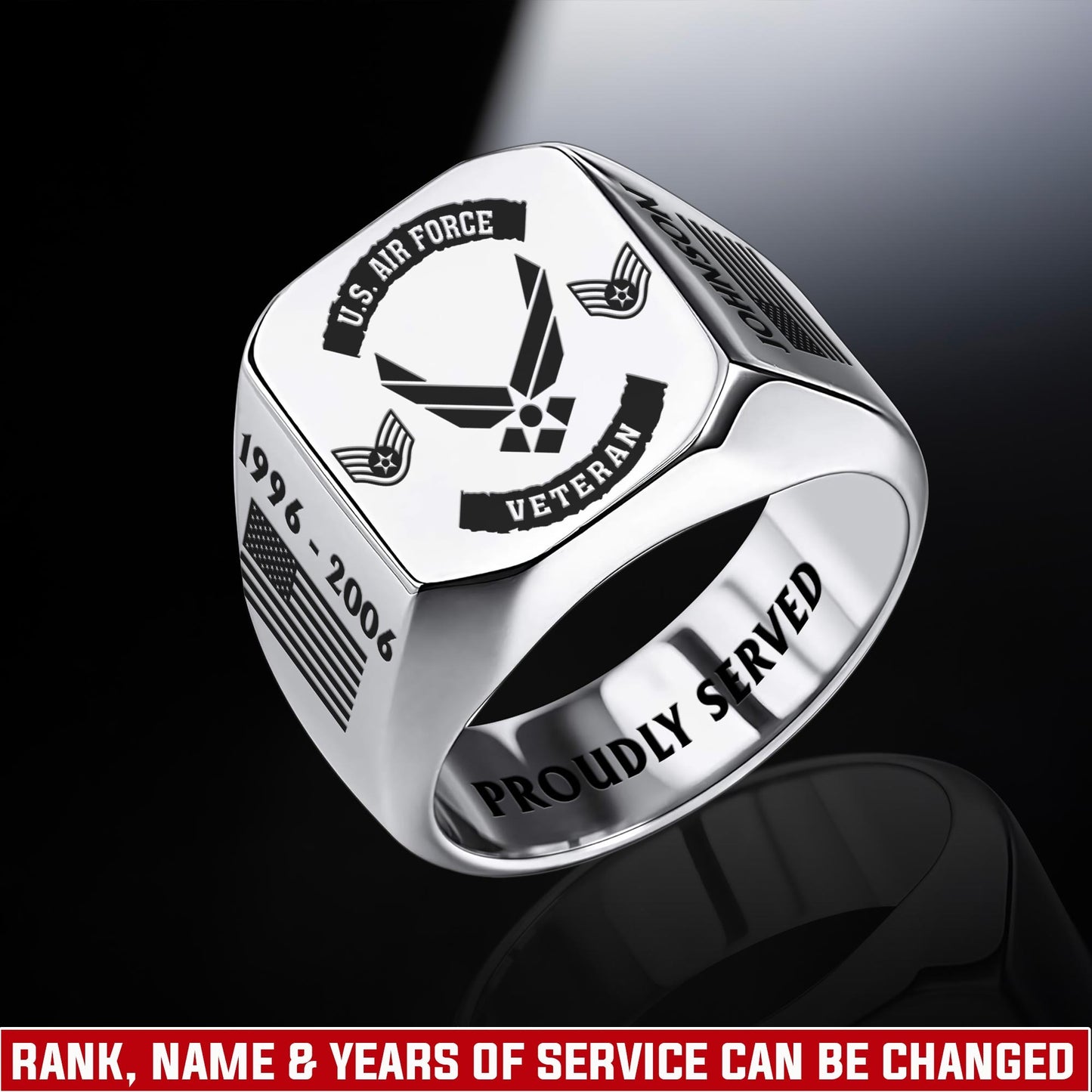 US Air Force – Engraved Men's Ring – Veteran Badge Crest