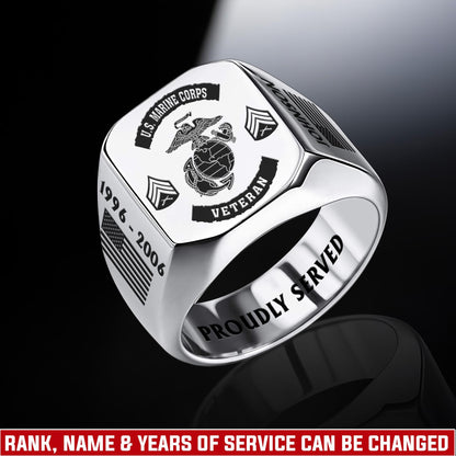 US Marine Corps – Engraved Men's Ring –  Veteran Badge Crest