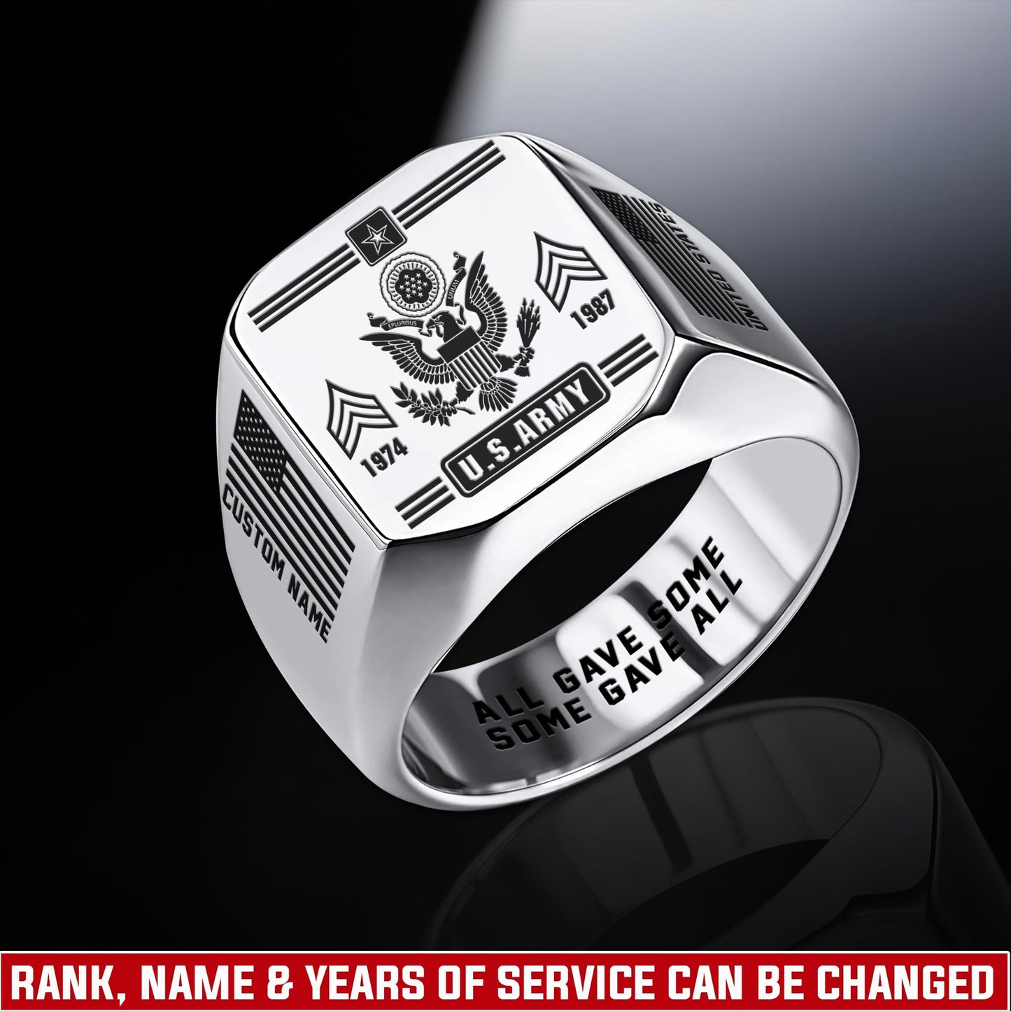 US Army – Engraved Men's Ring – Service Insignia Crest