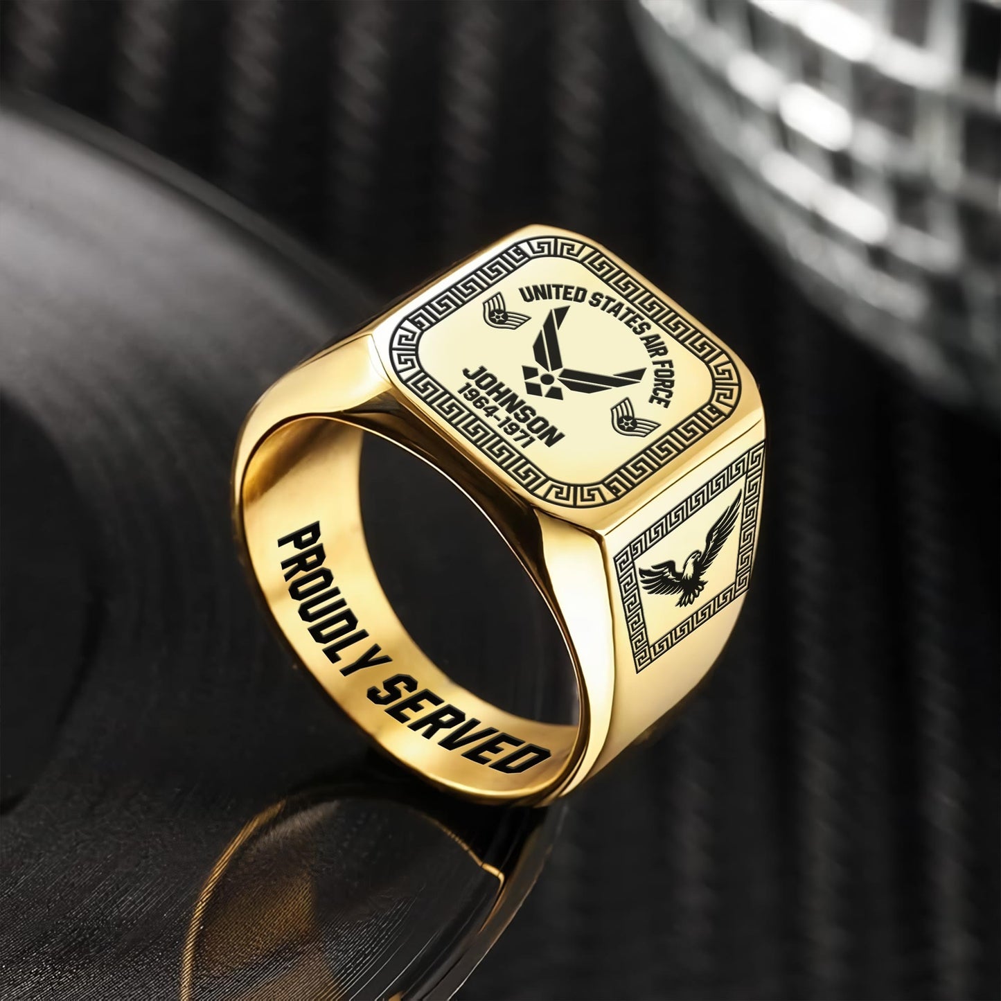 US Air Force – Engraved Men's Ring – Heritage Greek Crest