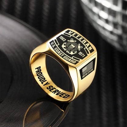 US Coast Guard – Engraved Men's Ring –  Veteran Black Shield