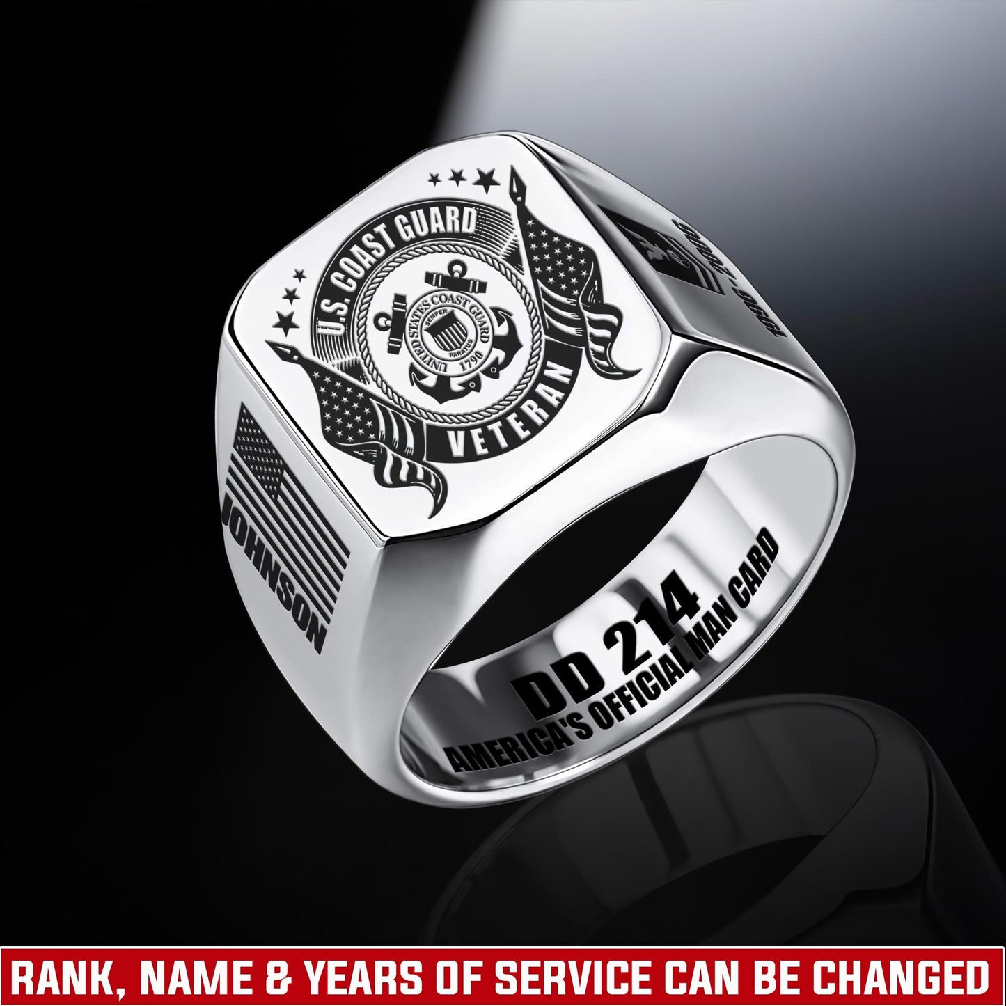 US Coast Guard – Engraved Men's Ring – Veteran Honor Signet
