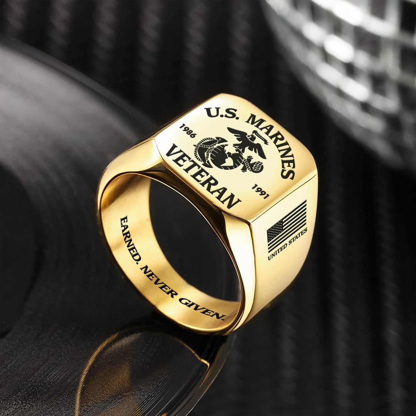 US Marine Corps – Engraved Men's Ring – Military Pride Badge