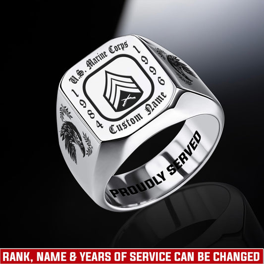 US Marine Corps – Engraved Men's Ring –  Military Rank Badge