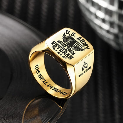 US Army – Engraved Men's Ring – Valor Veteran Crest