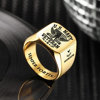 US Navy – Engraved Men's Ring – Valor Veteran Crest