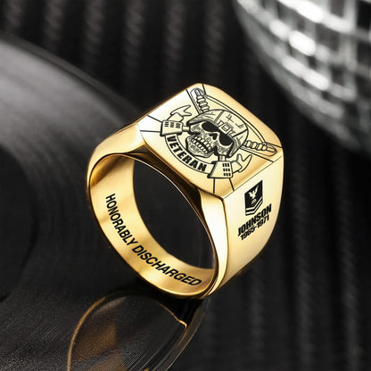 US Coast Guard – Engraved Men's Ring – Veteran Skull Signet