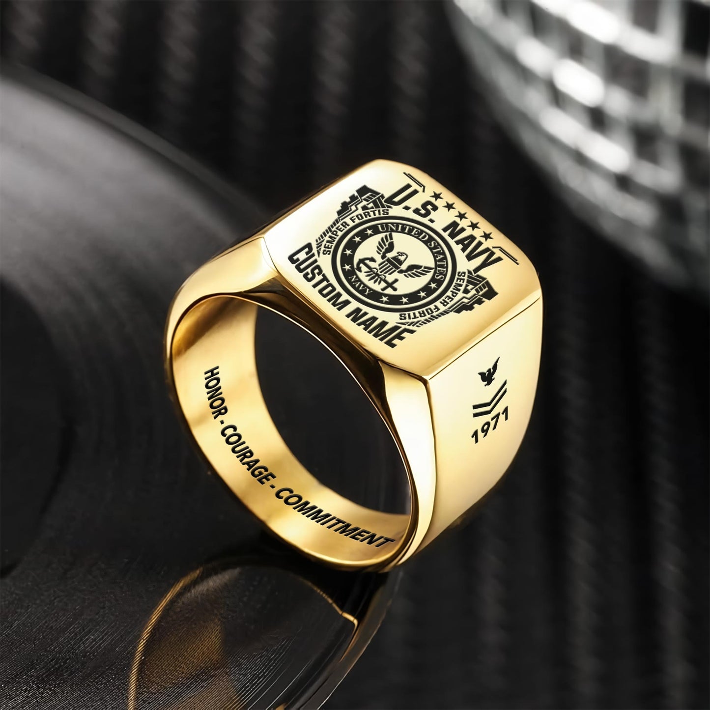 US Navy – Engraved Men's Ring – Veteran Heritage Seal