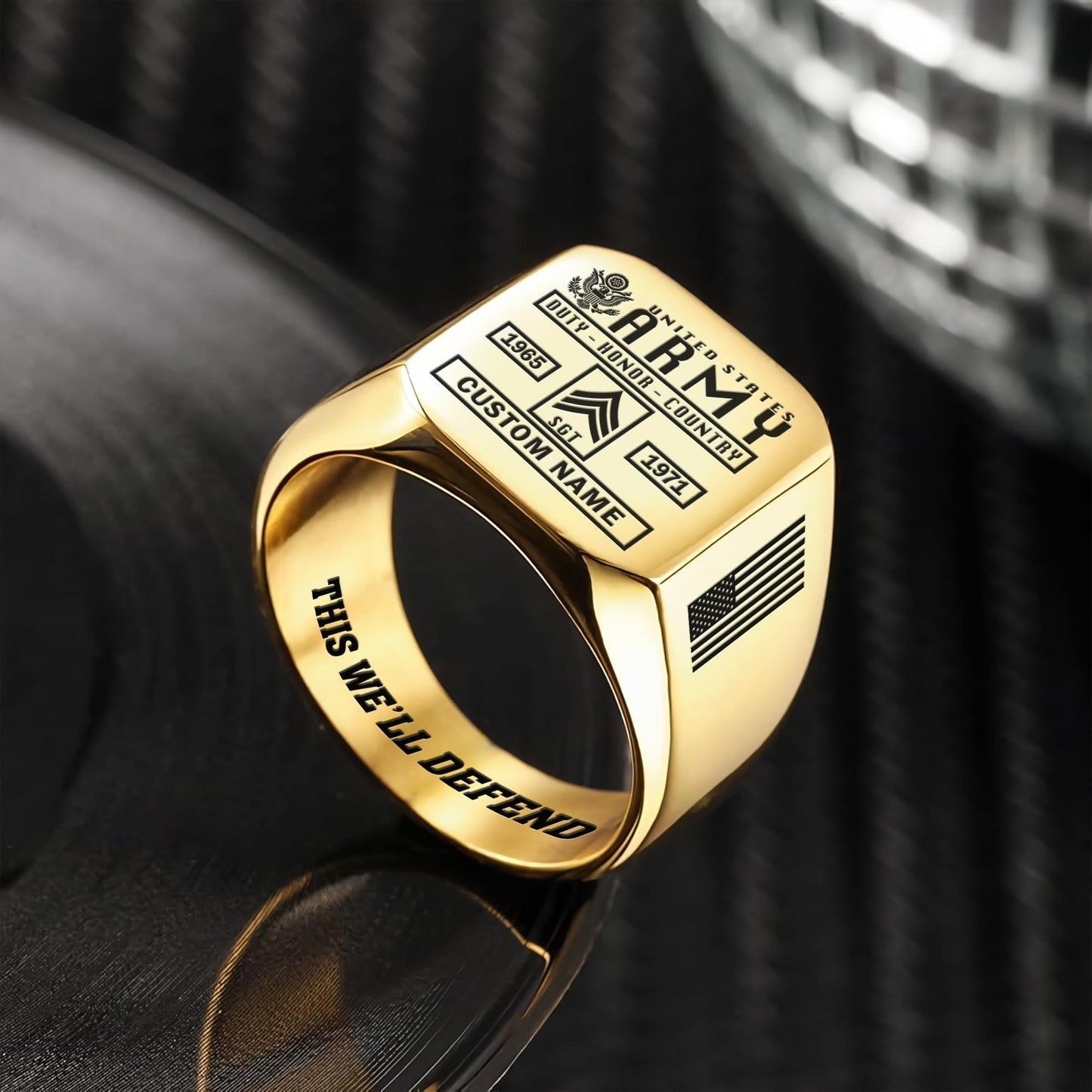 US Army – Engraved Men's Ring – Service Record Crest