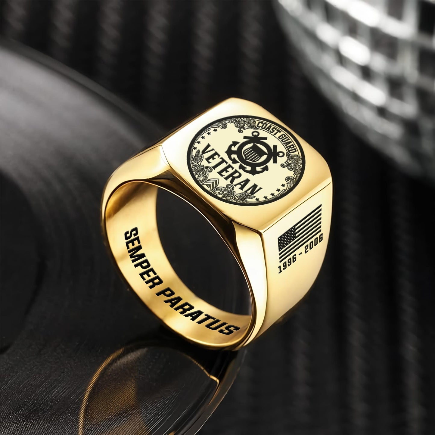 US Coast Guard – Engraved Men's Ring – Ornate Crest Signet