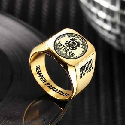 US Coast Guard – Engraved Men's Ring – Ornate Crest Signet