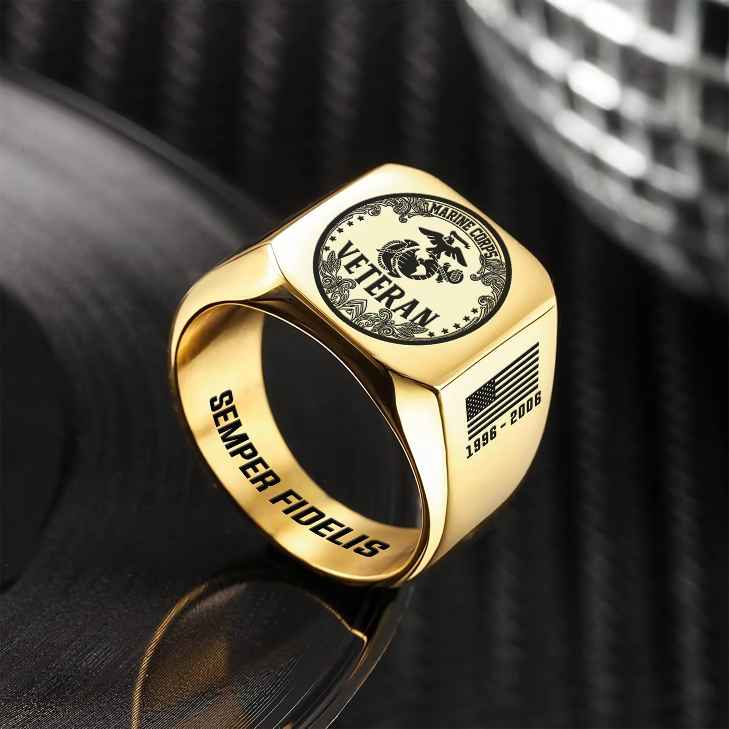 US Marine Corps – Engraved Men's Ring – Ornate Crest Signet