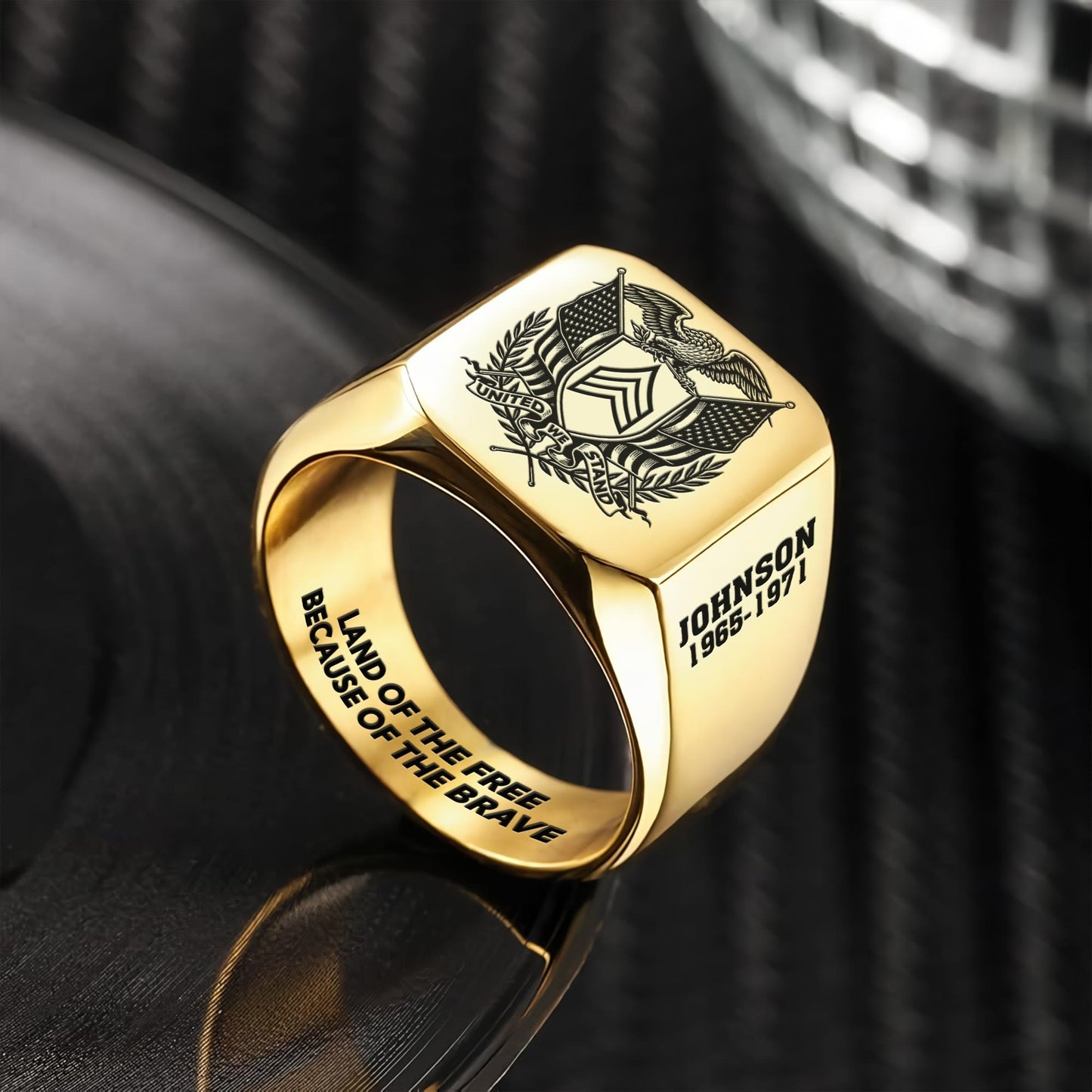 US Army – Engraved Men's Ring – Patriot Shield Emblem