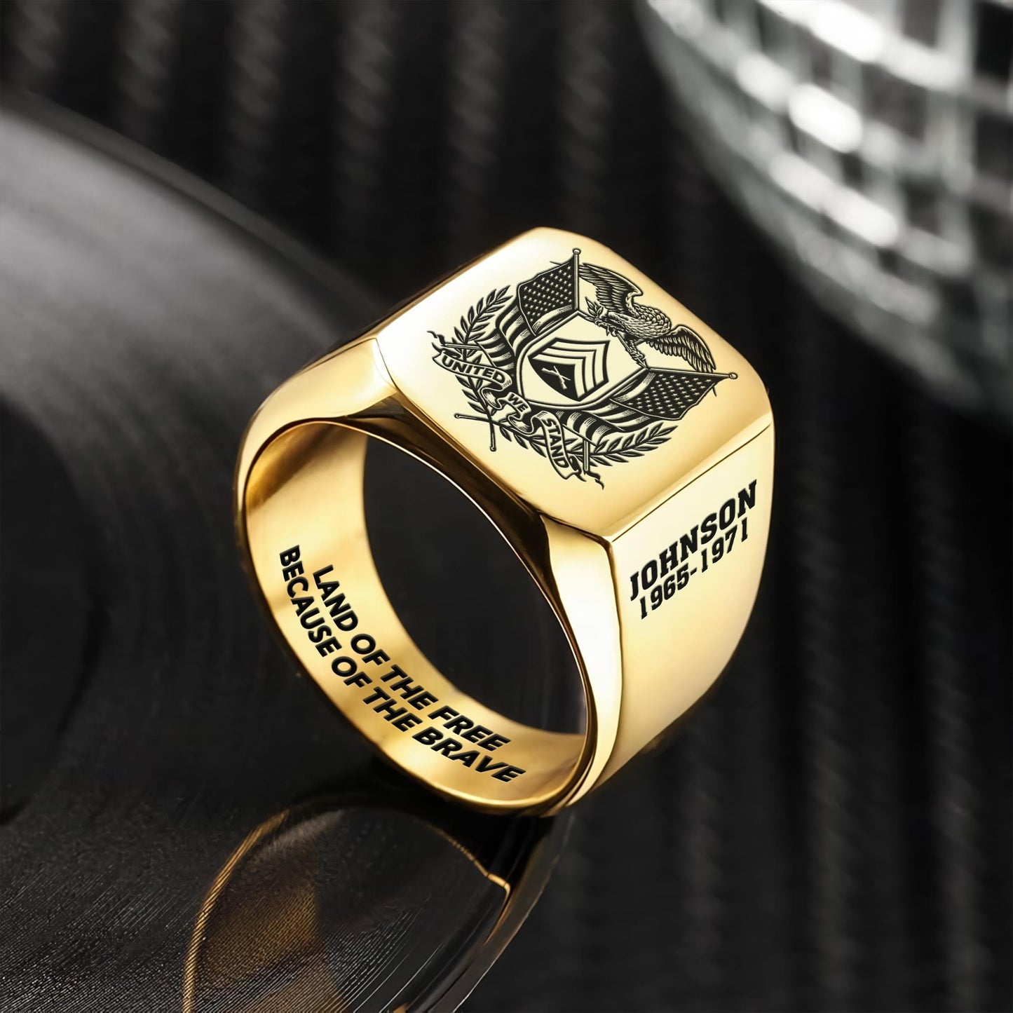 US Marine Corps – Engraved Men's Ring –  Patriot Shield Emblem