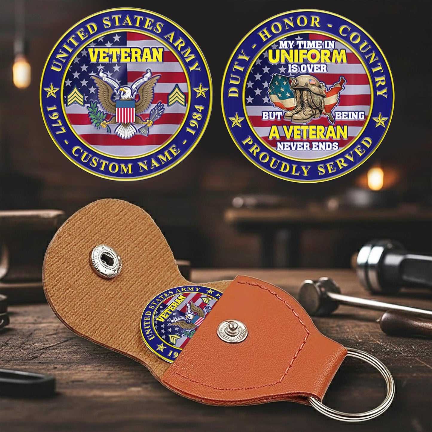 US Army – Military Printed Challenge Coin – Patriot Flag Veteran Coin