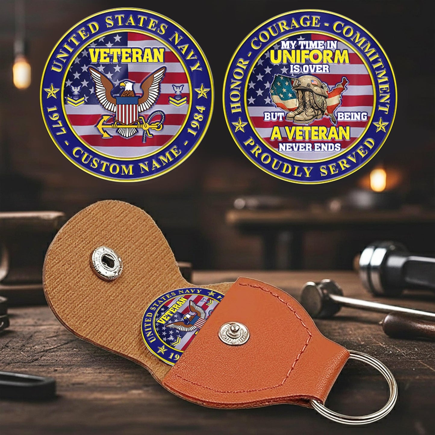 US Navy – Military Printed Challenge Coin – Patriot Flag Veteran Coin