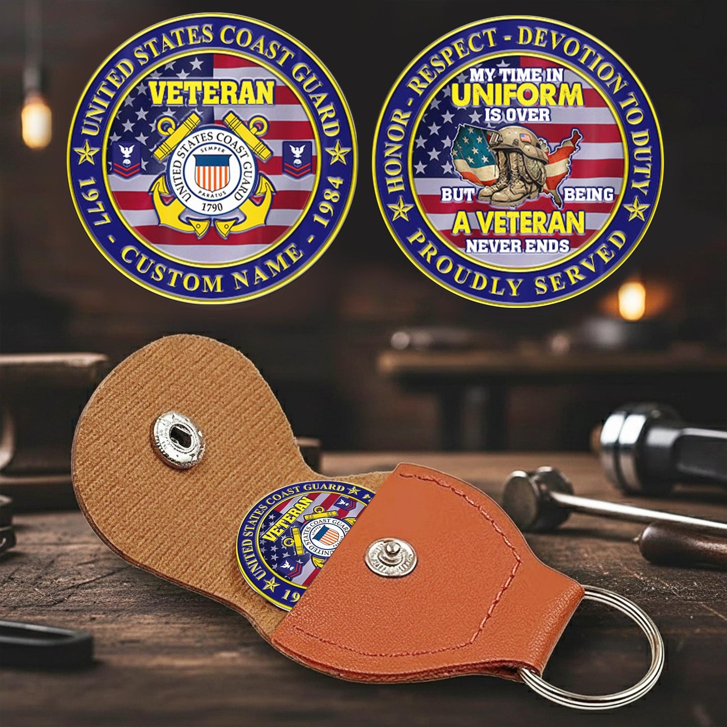 US Coast Guard – Military Printed Challenge Coin – Patriot Flag Veteran Coin