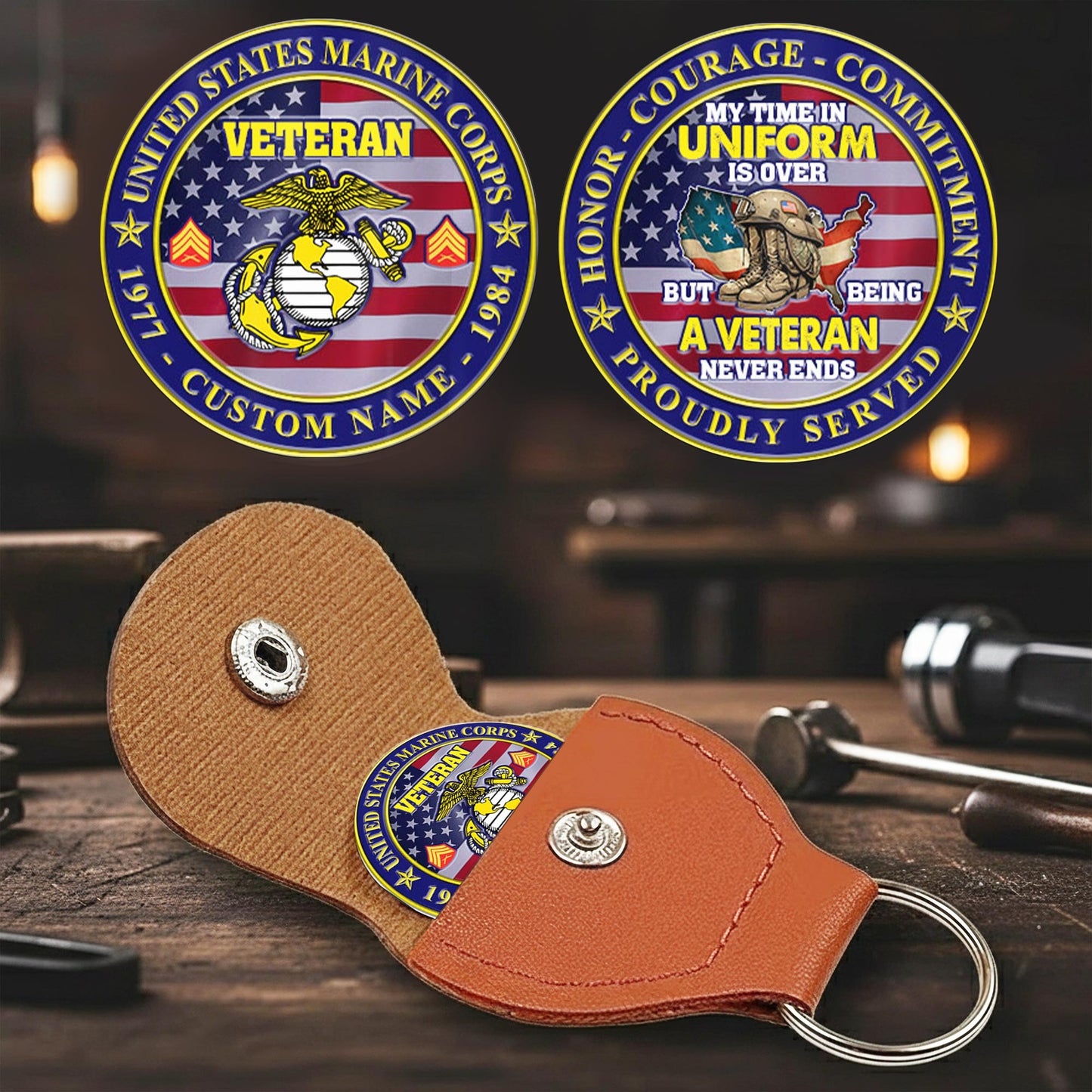 US Marine Corps – Military Printed Challenge Coin – Patriot Flag Veteran Coin