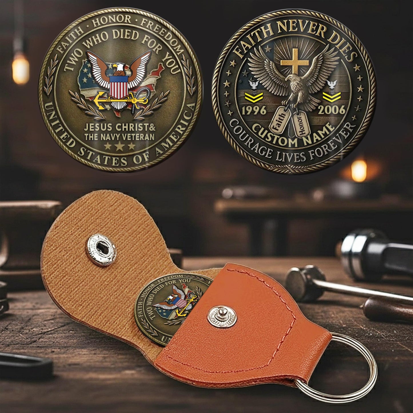 US Navy – Military Printed Challenge Coin – Antique Bronze Memorial Crest