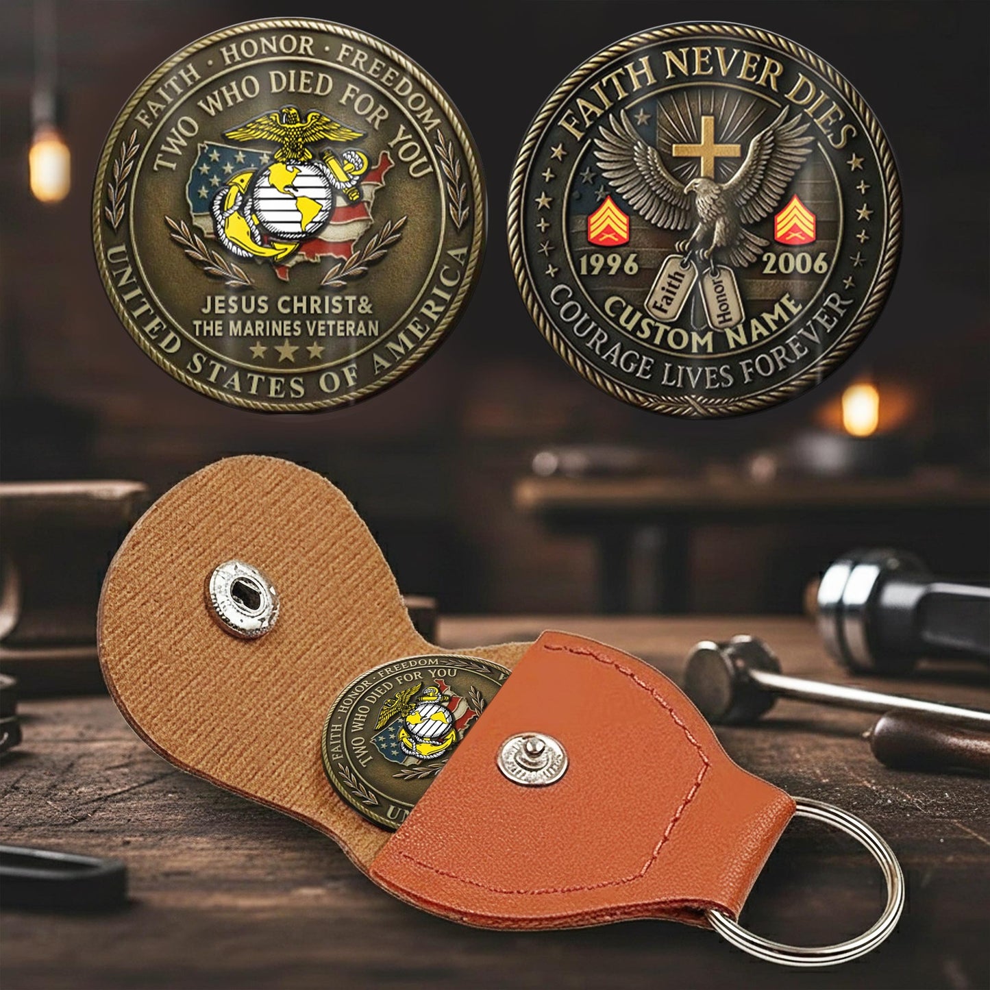 US Marine Corps – Military Printed Challenge Coin – Antique Bronze Memorial Crest