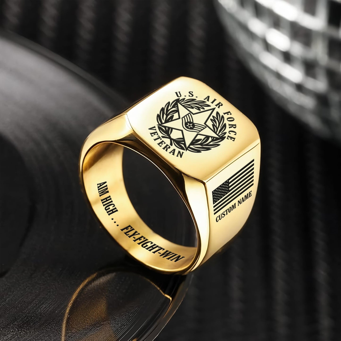 US Air Force – Engraved Men's Ring – Classic Military Wreath