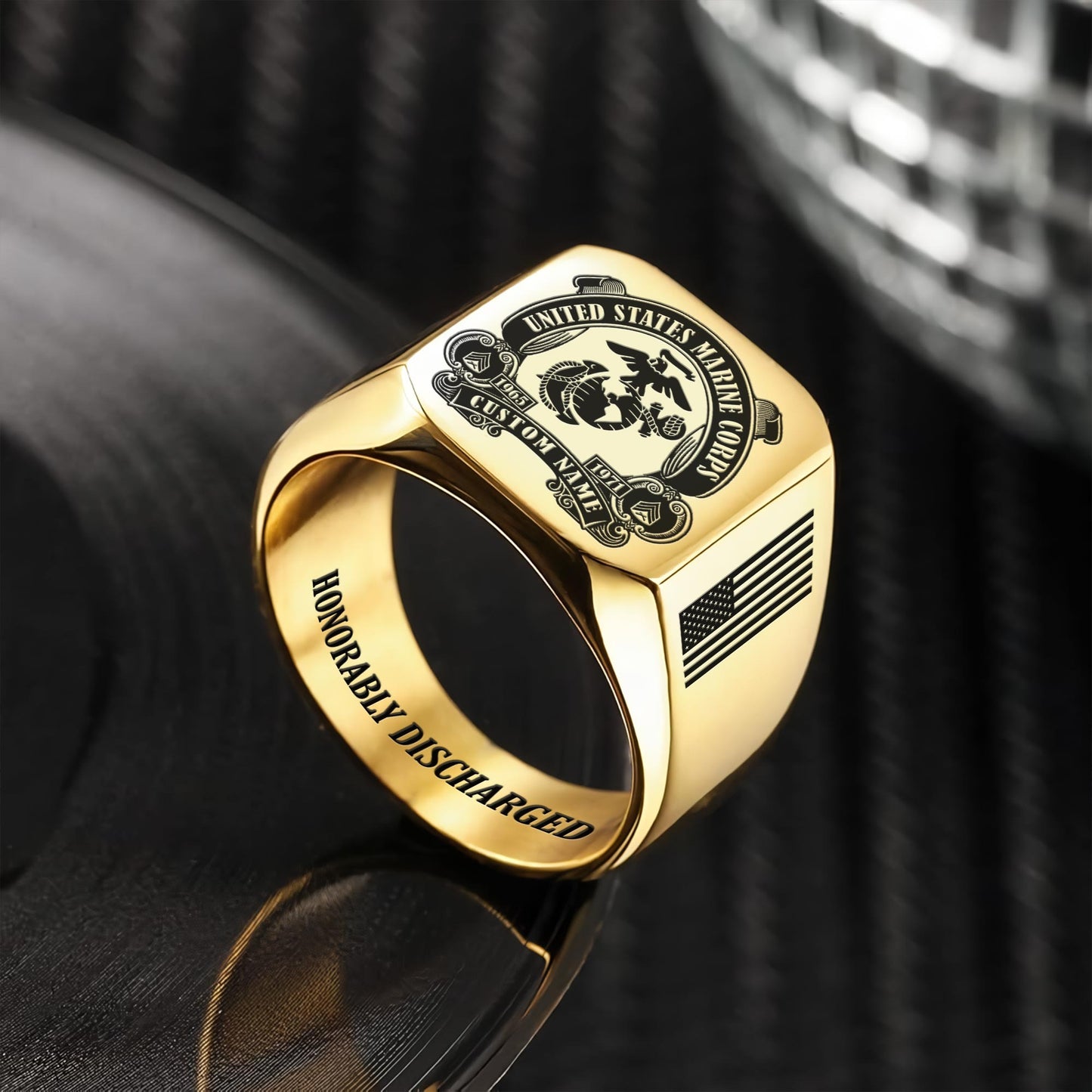 US Marine Corps – Engraved Men's Ring –  Military Honor Cross Ring