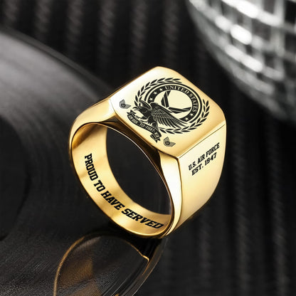 US Air Force – Engraved Men's Ring – Laurel Honor Signet