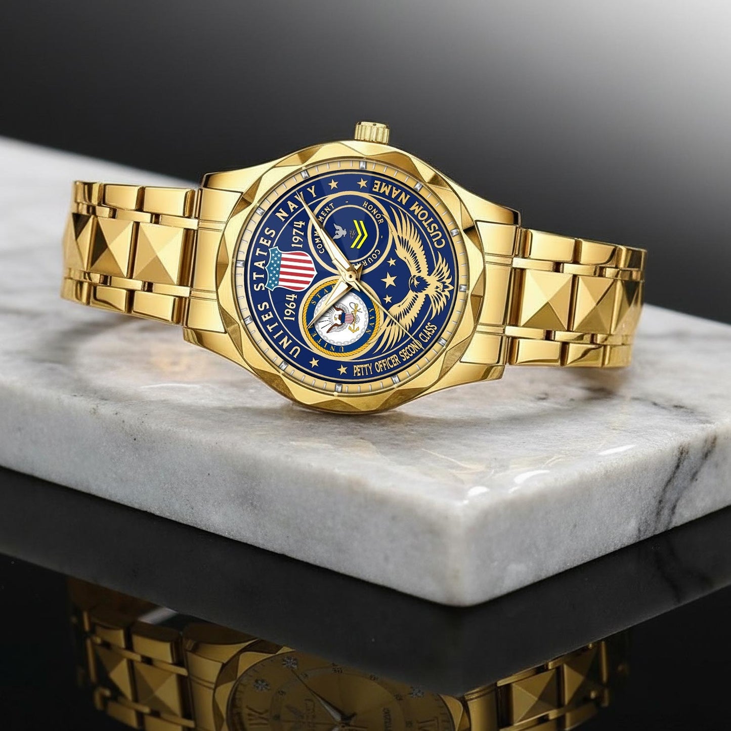US Navy – Diamond-Cut Bezel Watch – Forever Service Crest