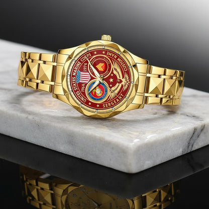 US Marine Corps – Diamond-Cut Bezel Watch – Forever Service Crest