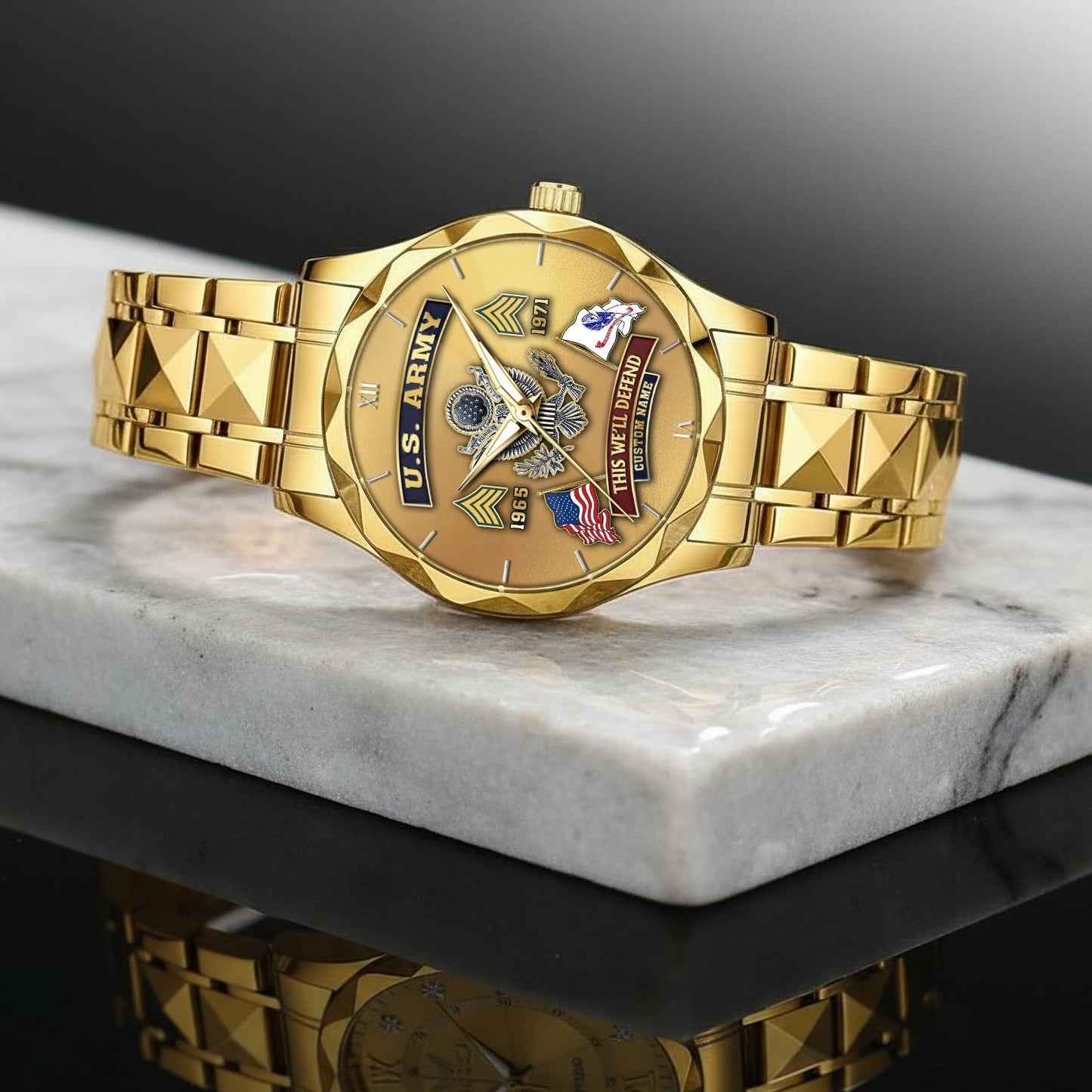 US Army – Diamond-Cut Bezel Watch – Golden Heritage Crest