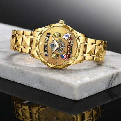 US Army – Diamond-Cut Bezel Watch – Golden Heritage Crest
