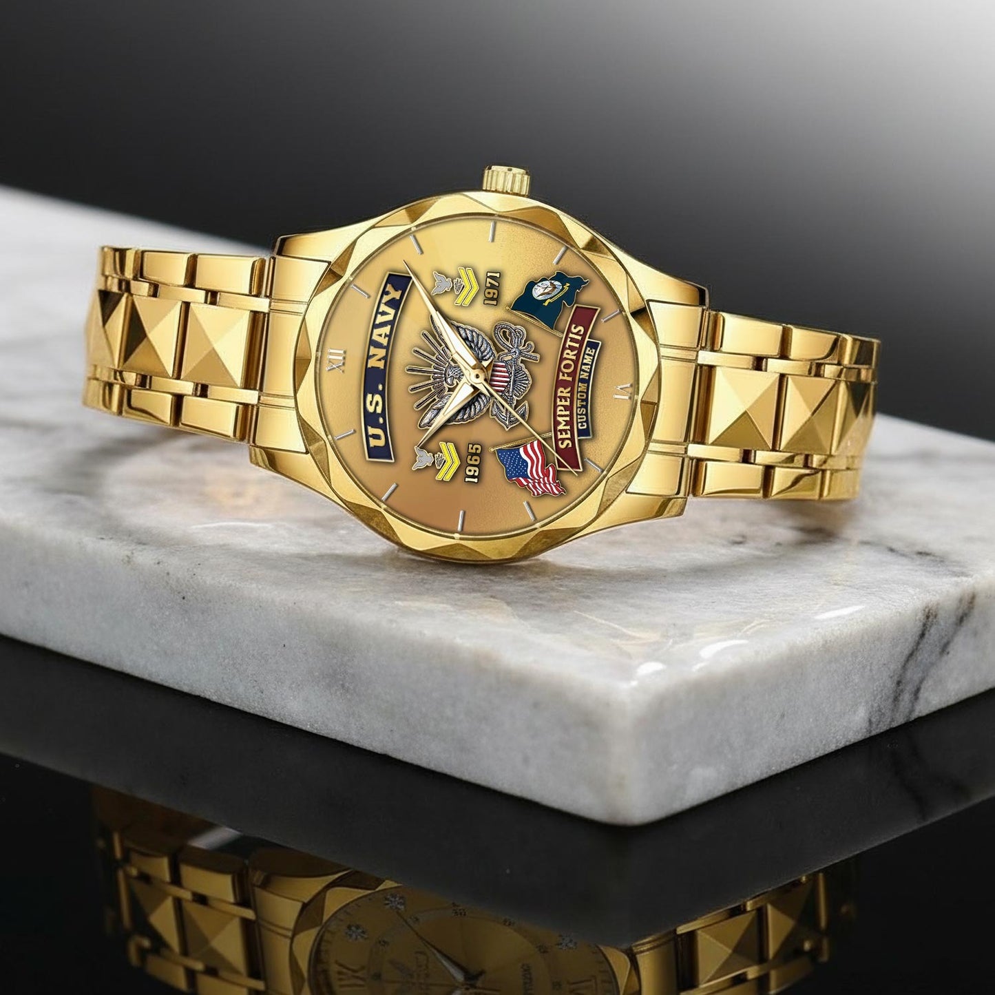 US Navy – Diamond-Cut Bezel Watch – Golden Heritage Crest
