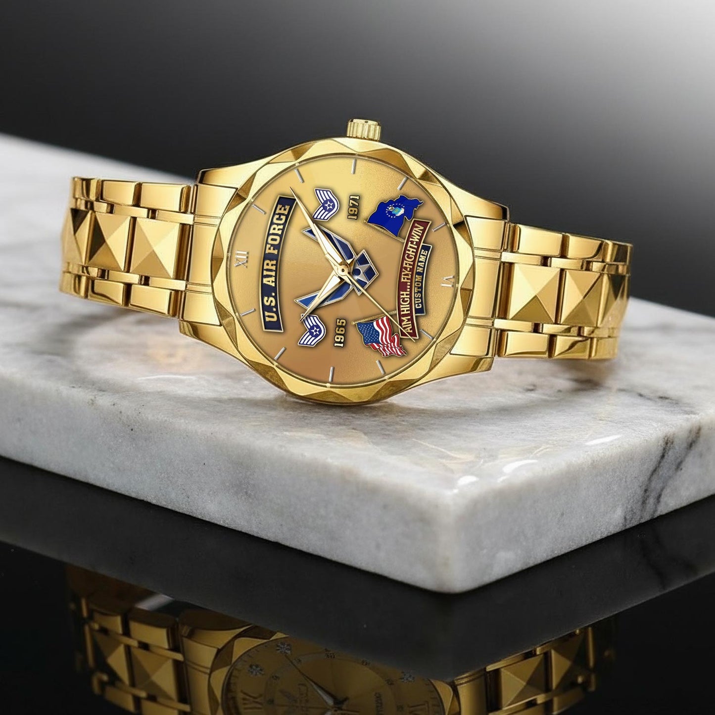 US Air Force – Diamond-Cut Bezel Watch – Golden Heritage Crest