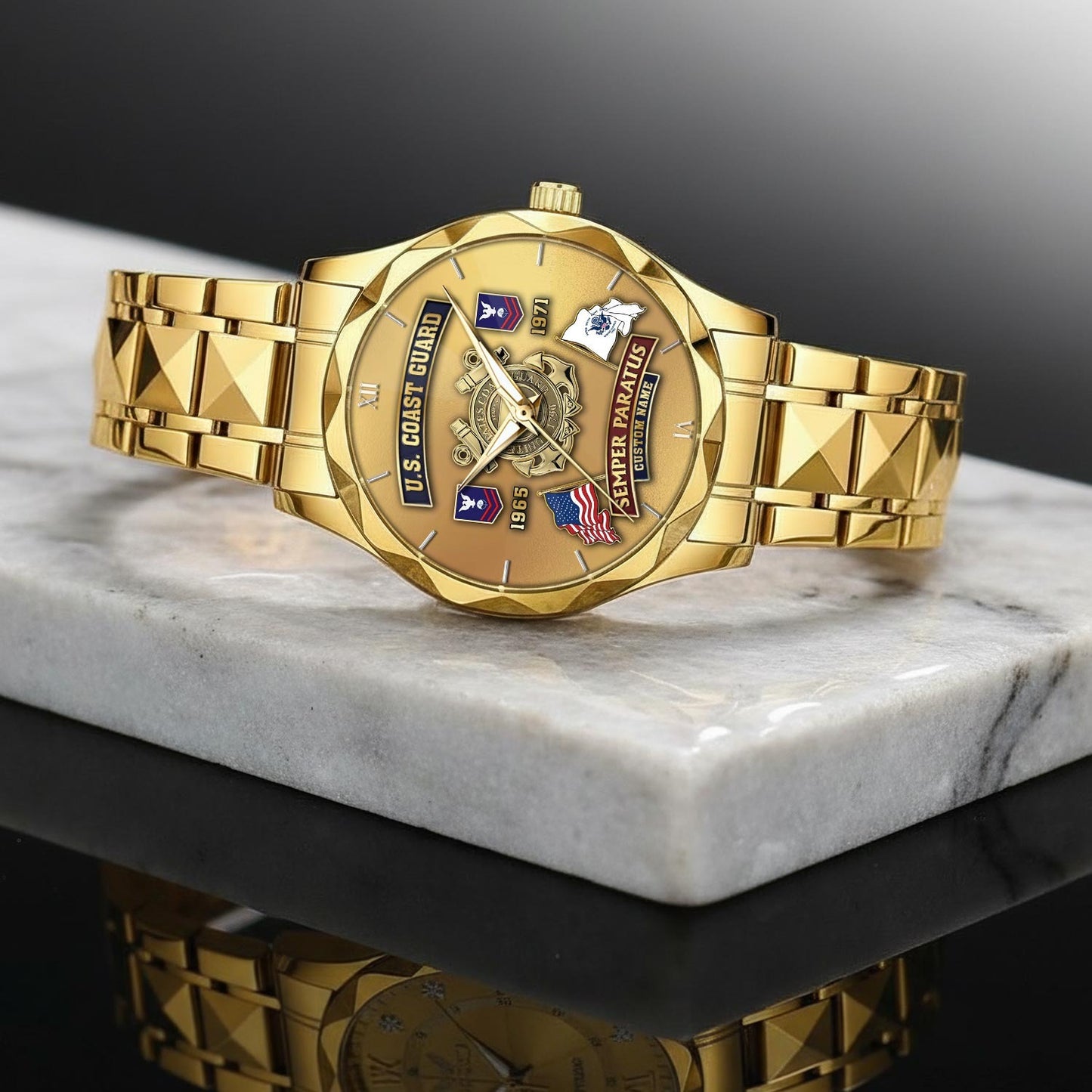 US Coast Guard – Diamond-Cut Bezel Watch – Golden Heritage Crest