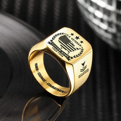 US Navy – Engraved Men's Ring – Laurel Star Emblem