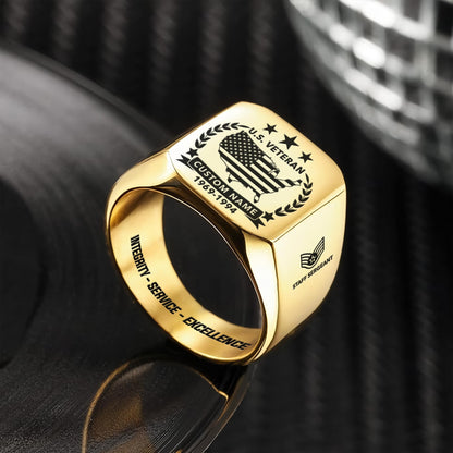 US Air Force – Engraved Men's Ring – Laurel Star Emblem