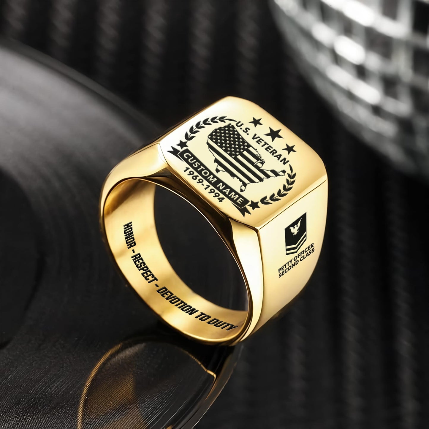 US Coast Guard – Engraved Men's Ring –  Laurel Star Emblem