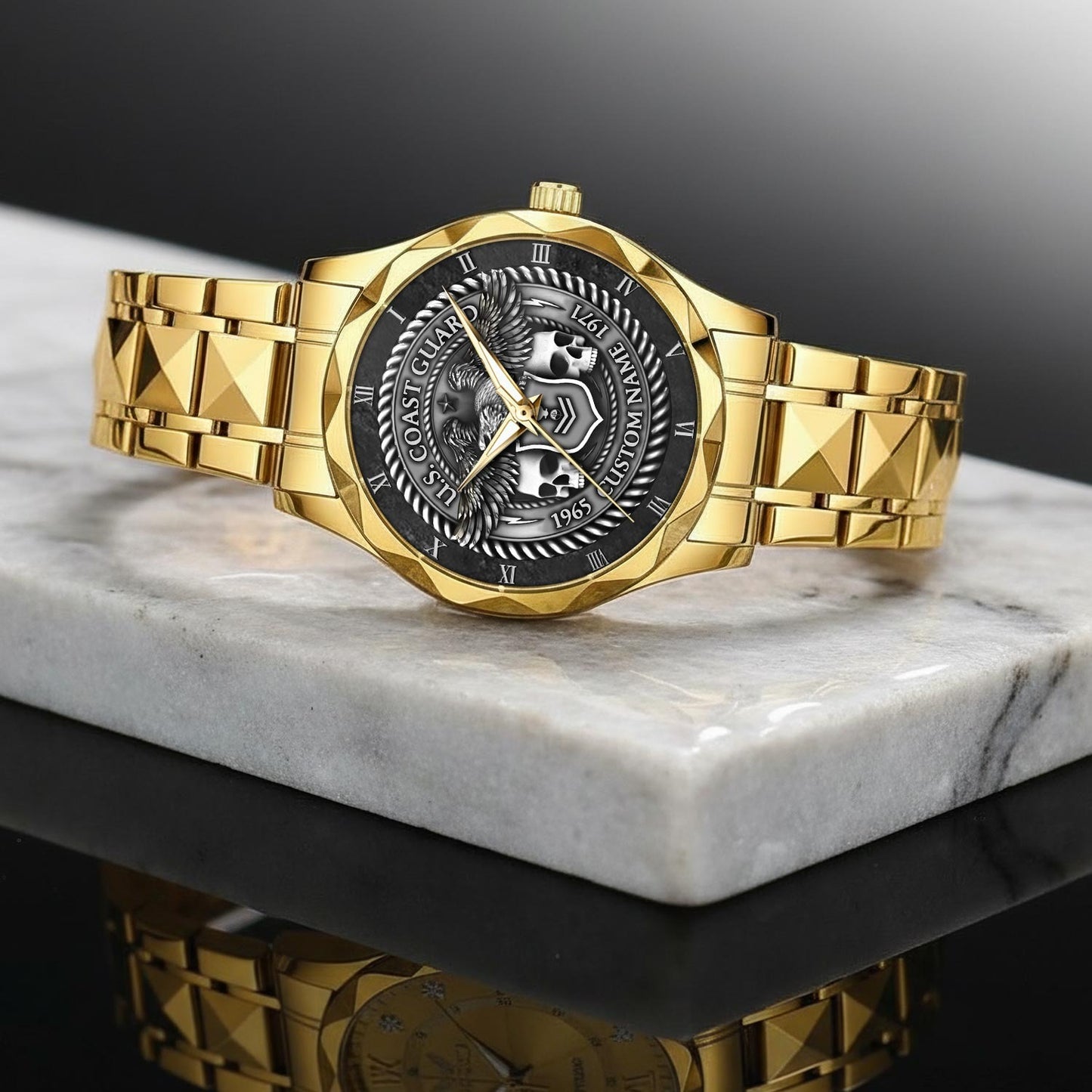 US Coast Guard – Diamond-Cut Bezel Watch – Warrior Steel Crest